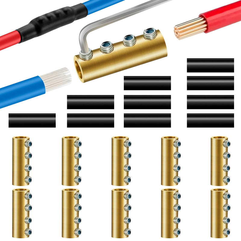 10pcs 6-10AWG Cable Connector Set, 80A Screw Connector for Fast Wiring, Crimp Connector with Heat Shrink Tube and Key, 6/8/10mm² for Car & Electric 6AWG-80Amp-4 nuts 10 pcs
