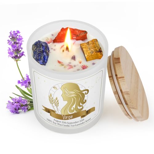 Virgo Gifts for Women,Zodiac Scented Candles with Crystals and Healing Stones,Virgo Gifts for Birthday,Graduation,Retirement,Meditation Yoga.Best Gift for Her,Mom,Sister,Teacher,Friends Virgo