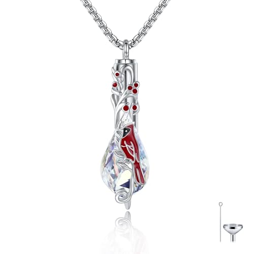 Crystal Urn Necklace for Ashes for Women Sterling Silver Heart Butterfly/Dragonfly/Carnelian Cremation Keepsake Jewelry Gift for Women Carnelian