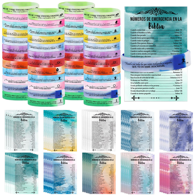 [Australia - AusPower] - 50 Set Christian Bracelets Gifts Silicone Scripture Bracelets with Bible Verses Bookmarks Regalos Cristianos Rubber Wristbands Emergency Numbers Cards Gifts for Church(Spanish) Spanish 