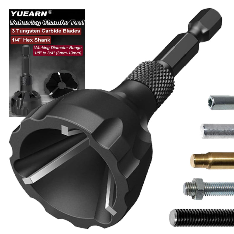 [Australia - AusPower] - Deburring External Chamfer Tool with Tungsten Carbide Blade, Remove Burrs for Copper Steel Aluminum, Deburring Drill Bit Bolt Thread Repair Tool with Quick Release 1/4" Hex Shank (1/8"-3/4") 1/8"-3/4" 