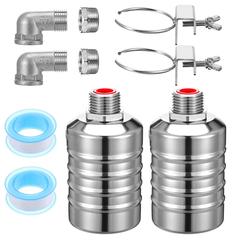 [Australia - AusPower] - 2 Pack Water Float Valve 1/2" to 3/4'' Auto Shut off Water Tank Float Valve 304 Stainless Steel Fully Automatic Level Control for Pool, Livestock Troughs 