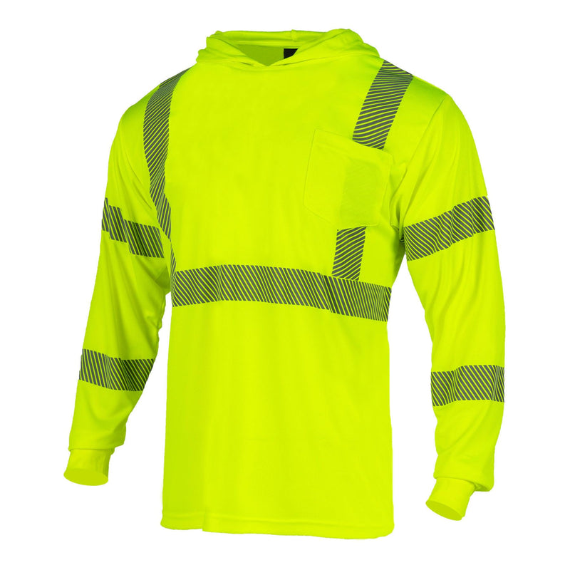 FONIRRA Hi Vis Shirts for Men Reflective Safety T-Shirt with Hood High Visibility Construction Work Long Sleeve XX-Large Yellow-1pcs