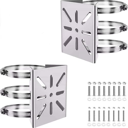 Stainless Steel Pole Mount Bracket for Security Cameras, Vertical CCTV Camera Corner Bracket with Adjustable Straps (2) 2
