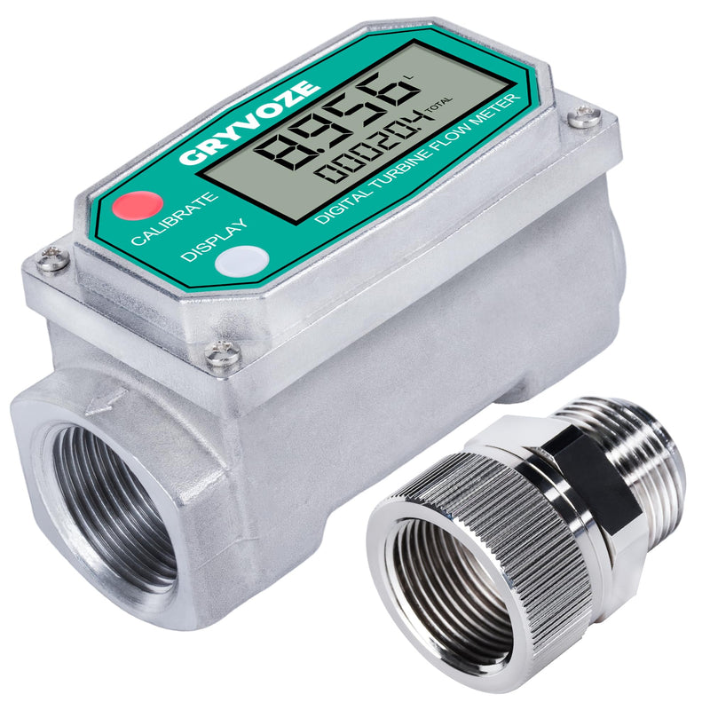 [Australia - AusPower] - 1 Inch Water & Fuel Flow Meter with Swivel 360 Connector for 2.6-26 GPM Inline NPT Thread ±1% Accuracy Flowmeter for Diesel, Gas Oil, Gasoline, and Other Liquids (Alu Alloy) 