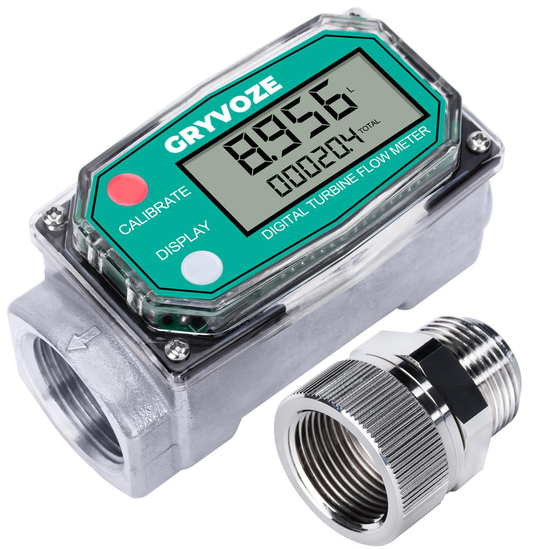 [Australia - AusPower] - 1 Inch Water & Fuel Flow Meter with Swivel 360 Connector for 2.6-26 GPM Inline NPT Thread ±1% Accuracy Flowmeter for Diesel, Gas Oil, Gasoline, and Other Liquids - Supports Sleep Mode 