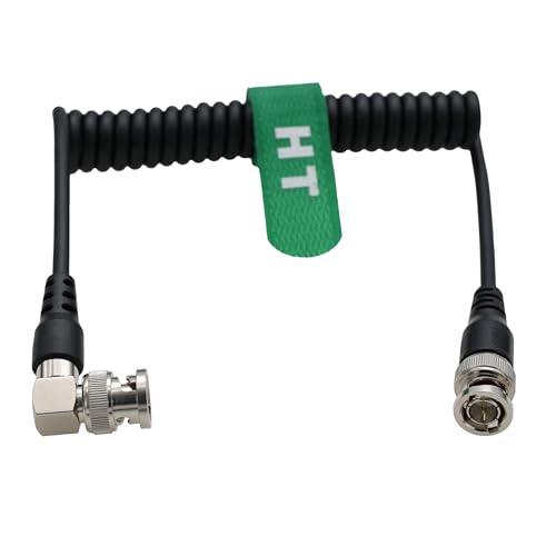 3G HD SDI BNC Coiled Cable for Atomos SmallHD Blackmagic Video Assist Teradek Hollyland Feelworld Portkeys Monitor Sony Alexa Camera Transmission, Right Angle Straight BNC coiled 30cm to 60cm RA-S BNC