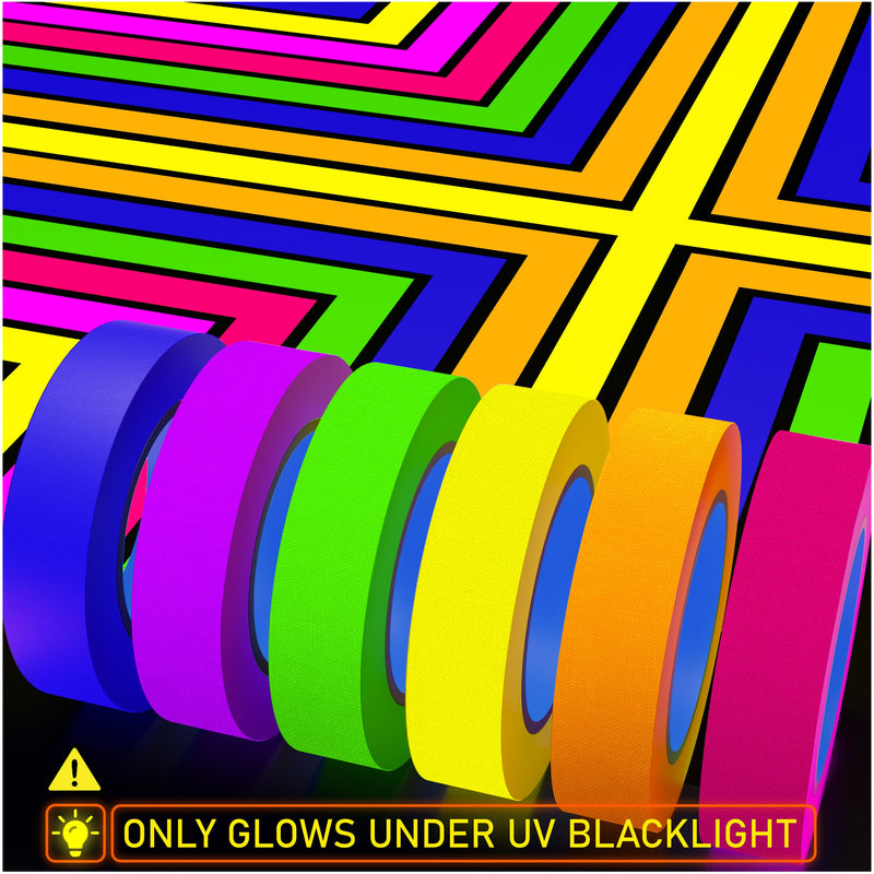[Australia - AusPower] - 6-Pack Neon Gaffer Tape – 0.6 or 1 inch UV Blacklight Reactive Glow in The Dark Tape, Best for Parties, Dance Floors, Theaters & DIY Projects – 6 Vibrant Colors (0.6 inch x 15 feet) 0.6 inch x 15 feet 