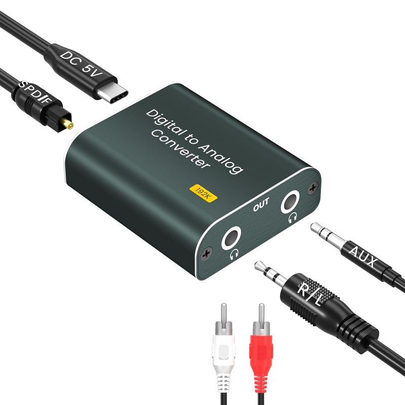 [Australia - AusPower] - Digital to Analog Audio Converter,192kHz DAC Converter Digital Optical to Dual Analog 3.5mm AUX Audio Adapter with Optical Cable 3.5 Audio Cable and 3.5 to RCA Cable(Optical to Dual 3.5mm Jack) Optical to Dual 3.5mm Jack 