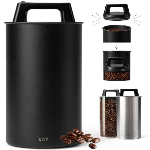 KIVY Vacuum Coffee Canister Large - Push Lid Preserves Coffee Aroma & Oil Black