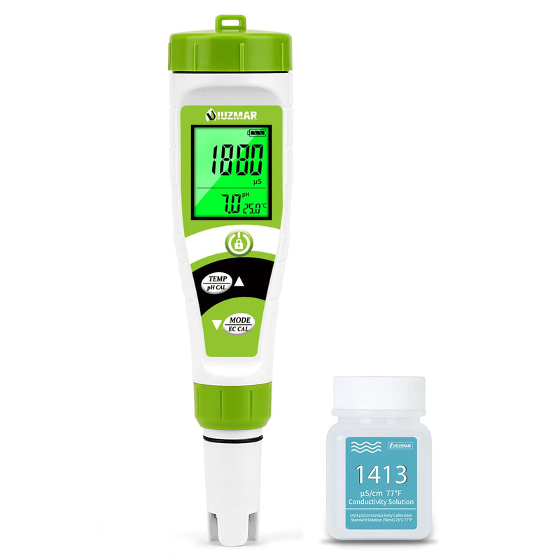 [Australia - AusPower] - UIUZAMR pH Meter for Hydroponics PPM EC Meter for Water Hydroponics Simultaneously Display Tester for Plant Nutrients pH Conductivity Meter for Reservoir Tank Hydroponic Water System 4 in 1 Tester with Solution 