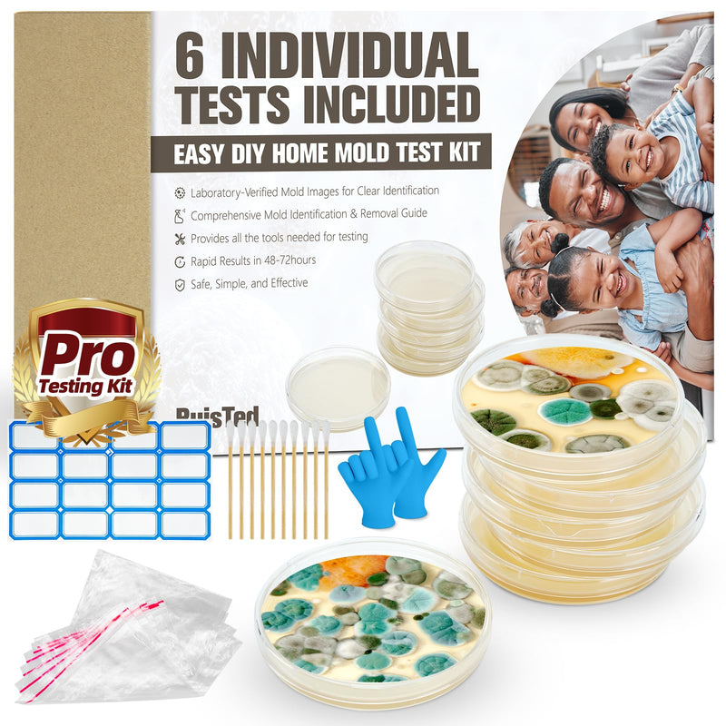 [Australia - AusPower] - Mold Test Kit for Home with 48hrs Results – 6 Rapid DIY Home Tests for Full Home, Air, Surfaces & HVAC Systems | No Lab Wait! Detection Kit (Gloves, Swabs, Bags) 6 Test Plates 