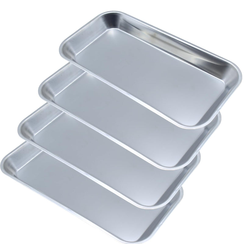 [Australia - AusPower] - Stainless Steel Trays, 4 Pack Metal Tray Medical Tray Dental Procedure Tray, Lab Instrument Tools Trays Small Flat Trays for Surgical, Dental, Tattoo, Nail Tools (4, 8.6" * 4.4" * 0.8") 8.6" * 4.4" * 0.8" 