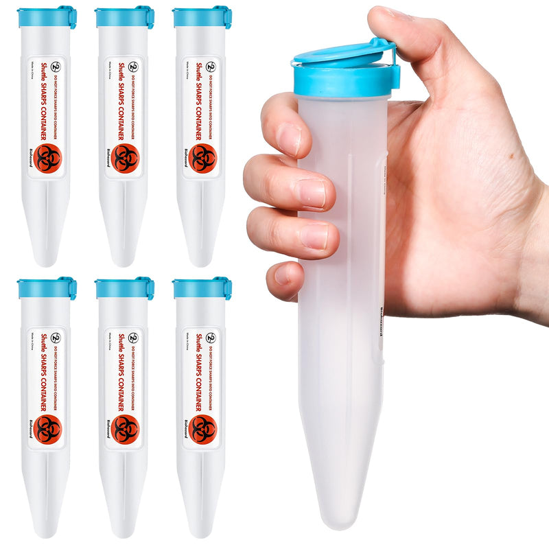[Australia - AusPower] - 6 Count Single Use Travel Sharps Containers Transportable Small Disposal Sharps Containers with Locking Mechanism for Needles Syringes (Blue) Blue 6 