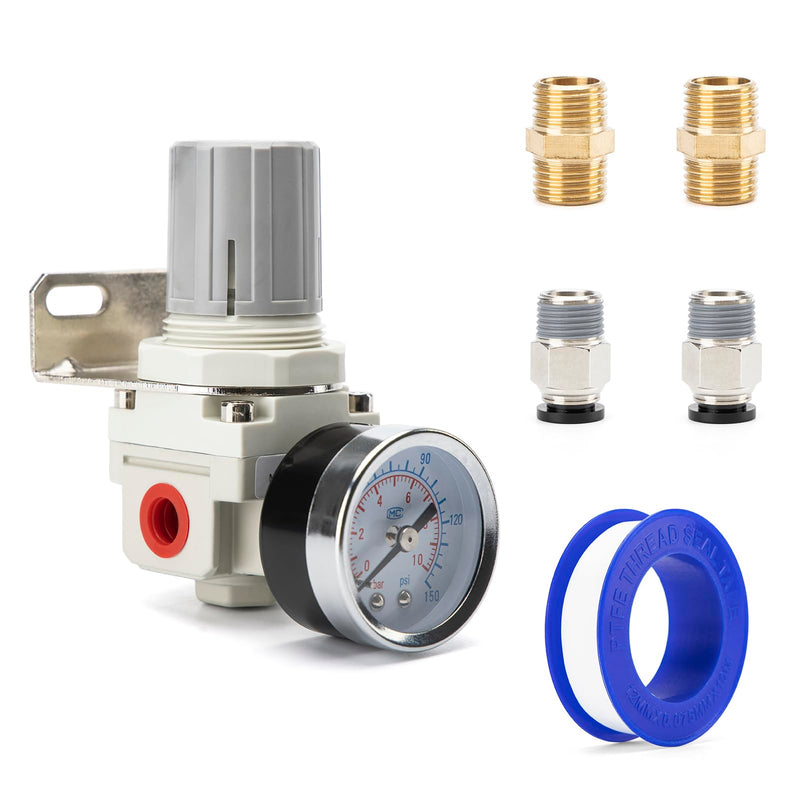 [Australia - AusPower] - 1/4" NPT Air Pressure Regulator | Air Regulator for Compressor|Air Compressor Regulator |Air Drying System |150 psi Steel-Protected Gauge 1/4" NPT 