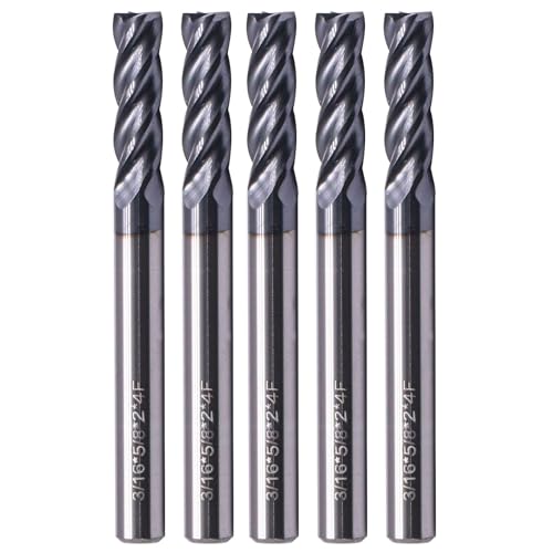 SEFHLI 4 flute solid carbide square end mill set, 5-piece 3/16-inch AlTiN coated tools