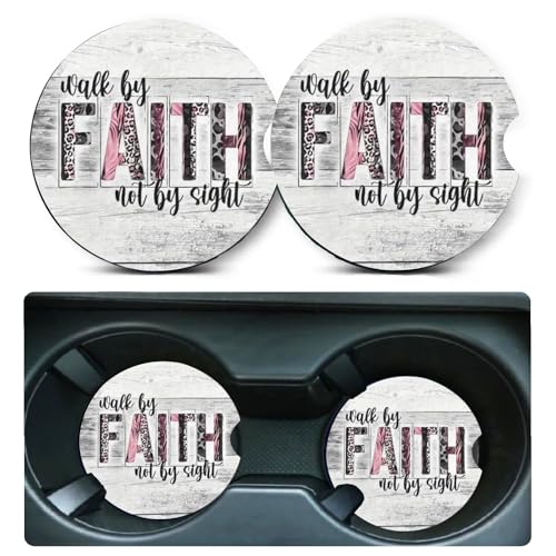 2 Pack Christian Car Cup Holder Coasters Universal Neoprene Coasters Faith 2PCS
