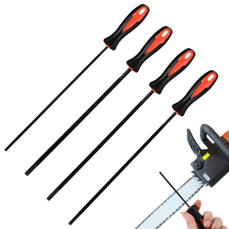 4 Piece File for Chainsaw File Set, Chainsaw Files Set with Handle, Round File Chainsaw Round File Saw Chain Files for Chainsaws, for Horse File Chainsaw (3.2, 4.0, 4.8, 5.5 mm)