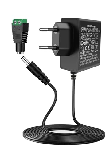 AGOTD 24 V Power Supply 1 A 24 W, AC Adapter, Power Supply LED Driver Input 220-240 V 50-60 Hz, 24 Volt Power Supply Output, AC to DC Converter Transformer for Strip Driver 24 V 1 A