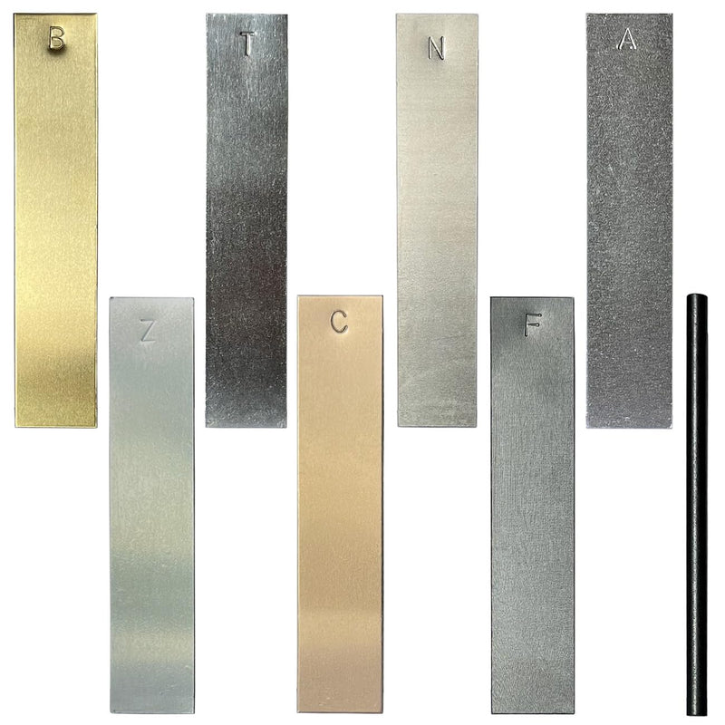 [Australia - AusPower] - Metal Shim Stock Electrodes Strips 8 Piece Set, Aluminium, Copper, Brass,Zinc, Nickel, Tin, Iron & Carbon for Student's Electrochemical Experiments 