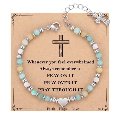 TONY & SANDY Christian Gifts for Women, Religious Cross Bracelet Faith Jewelry, Confirmation Baptism Christmas Birthday Gifts for Women, Unique Gifts for Teens Girls Kids Adults Pray on it