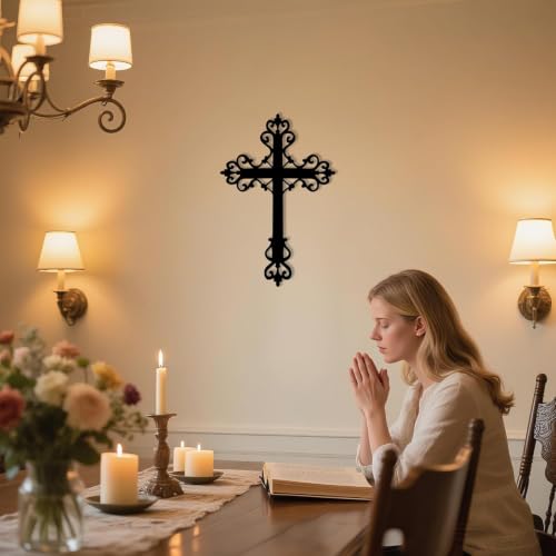 Freton Metal Cross Wall Art, Christian Wall Decor, Black, 18.5x12.0 inch 18.5"L x 12"W