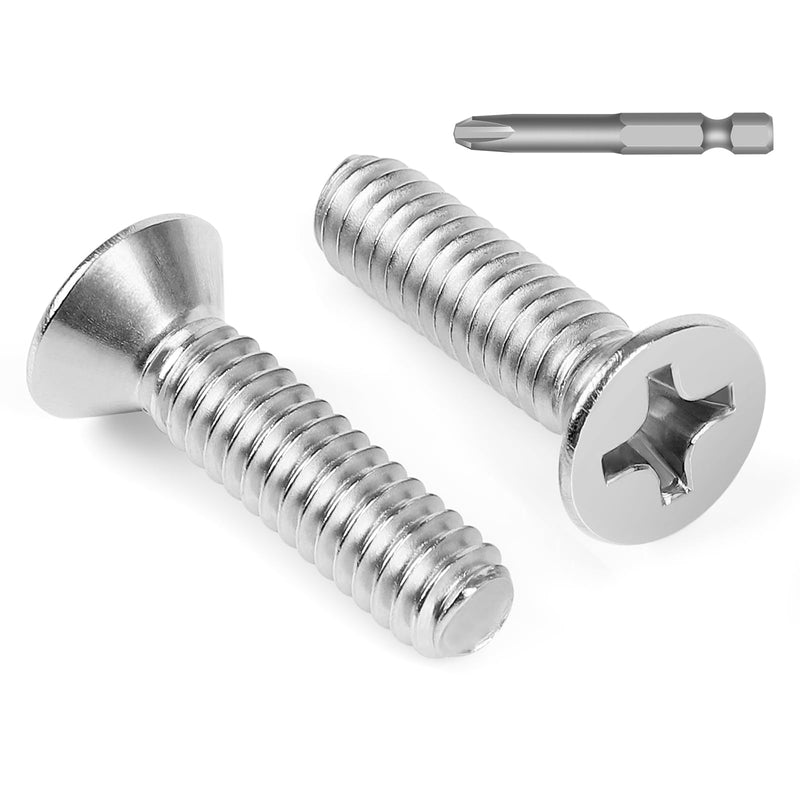 [Australia - AusPower] - 25 PCS 1/4-20 x 1 Phillips Flat Head Machine Screws, Countersunk Head Machine Screw Bolts, 18-8 Stainless Steel (304), Full Thread, Bright Finish 1/4"-20 x 1" Silver 