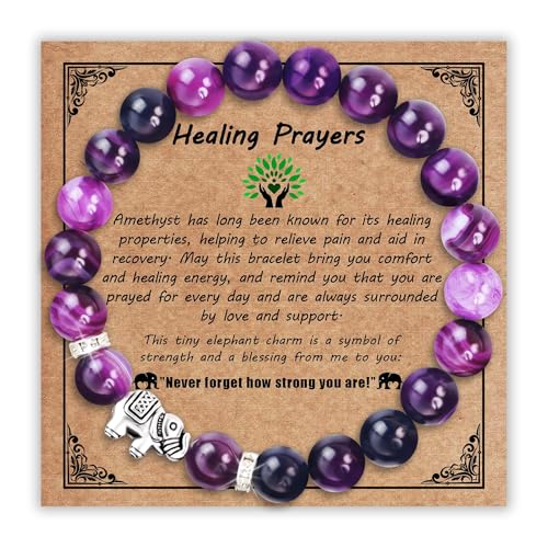 SmileBelle Healing Amethyst Bracelets as Breast Cancer Gifts for Woman Purple Elephant