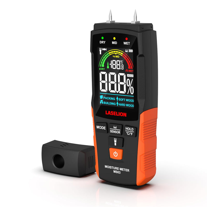 [Australia - AusPower] - 2-in-1 Pin & Pinless Moisture Meter MS03 – Accurate Moisture Detection for Wood, Concrete, Drywall, and More – LCD Display with Hold Function, Flashlight, and Auto Power Off 