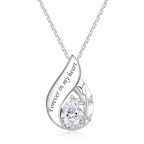 Teardrop Urn Necklaces for Ashes- 925 Sterling Silver Cremation Necklace White