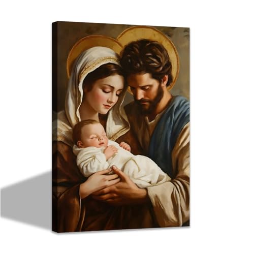 CCWACPP Holy Family Wall Art Saint Joseph and Virgin Mary Jesus Painting Christian Canvas Prints Catholic Pictures Framed Church Prayer Room Home Decor (12.00" x 18.00") 18"L x 12"W