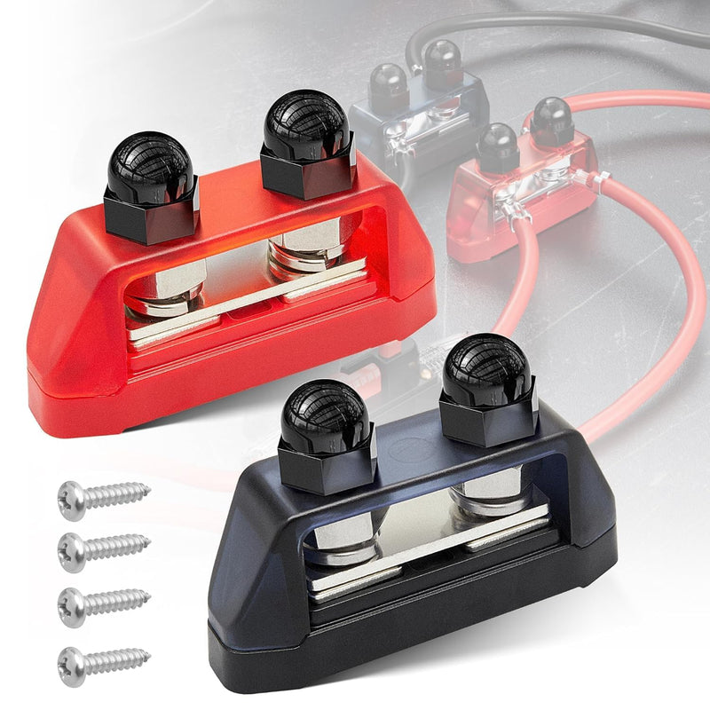 RED WOLF 12V-48V DC Busbars Distribution Block 150A, Distribution Rail with 2 x M10 Terminal Bolts for Car Marine RV RV Truck Electrical System Power Distribution Positive Ground Bus Rails Pack of 2