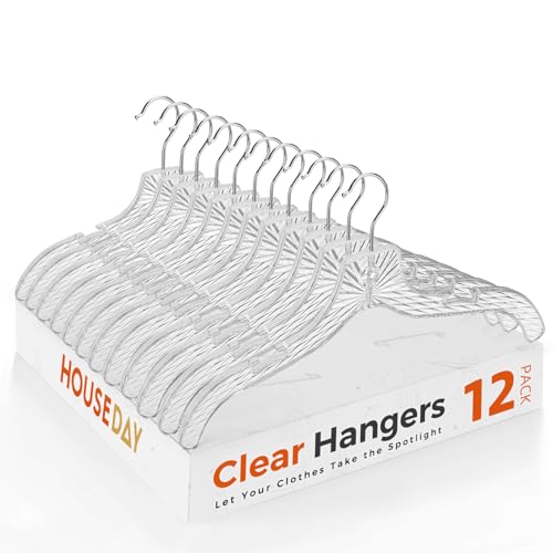 HOUSE DAY Clear Plastic Hangers 12 Pack, Crystal-Style