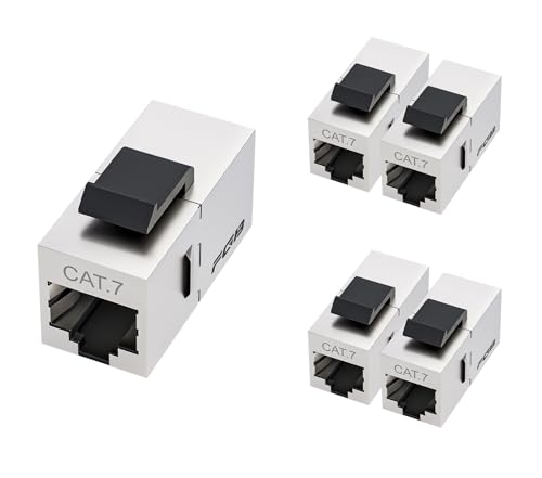 FGB Cat7 Keystone Module RJ45 Shielded Coupling Socket 5 Pcs Silver | 10 Gbps 600 MHz, network patch panel keystone, Ethernet coupling, network connector Pack of 5