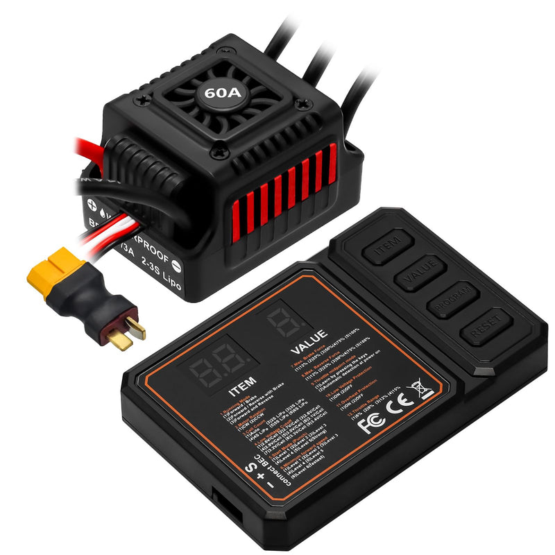 [Australia - AusPower] - Hobby Fans Upgraded 60A Brushless ESC 2-3S Electronic Speed Controller with Programming Card Waterproof ESC for 1/10 Remote Control Car Truck 