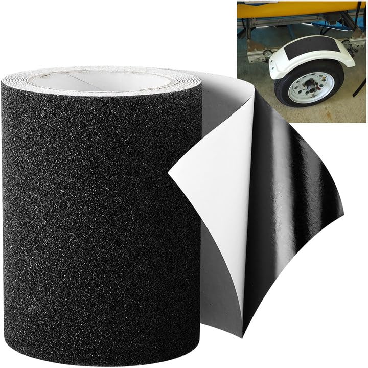 16.4Ft x 6In Marine Boat Non-Skid Traction Tape-Boat Anti Slip Adhesive Tape-Black Anti Slip Traction Tape for Boat Trailer Fenders Steps 16.4Ft x 6In