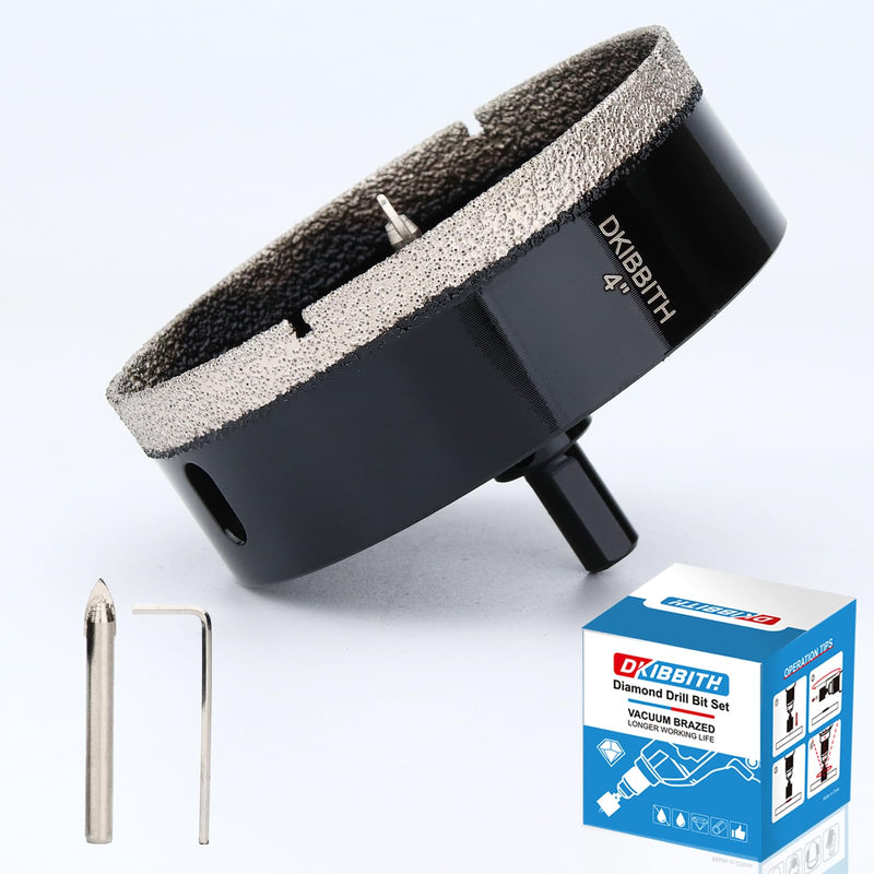 4" Diamond Hole-Saw Bits with Pilot Drill Bit 4 in Diamond Tipped Tile Hole Saws with Guiding Bit for Accurate Drilling, for Porcelain Tile Ceramic Pottery Granite Stone Glass Bottles 102mm (102mm)4"
