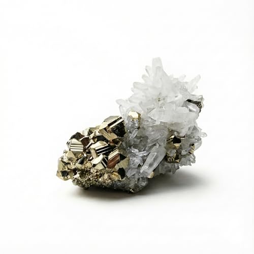 Natural Pyrite Crystals with Clear Quartz Crystal from Peru - Authentic Specimen Formed by Clusters & Druses of White Quartz and Pyrite Stone | for Collection, Decoration or Gifting (3 to 4 Ounce) 3 to 4 Ounce