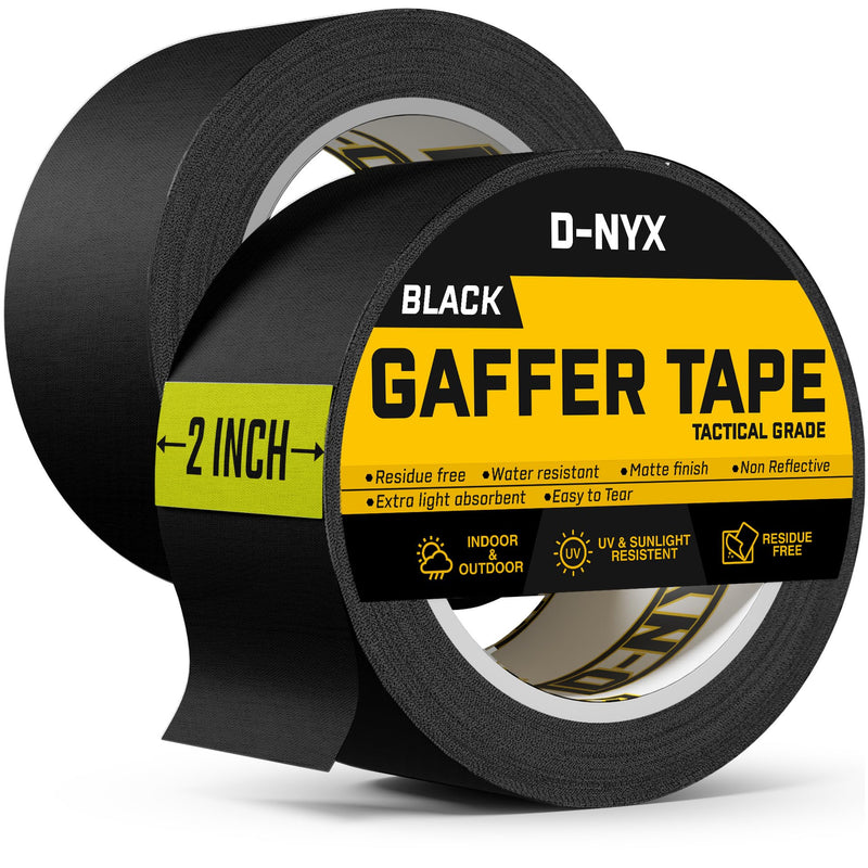 [Australia - AusPower] - Gaffer Tape 2 Inch x 2 Pack Black Gaff Tapes, Heavy Duty No Residue, Matte Finish, Non-Reflective, Multipurpose Waterproof Black Frog Tape, Strong Fabric Tape 