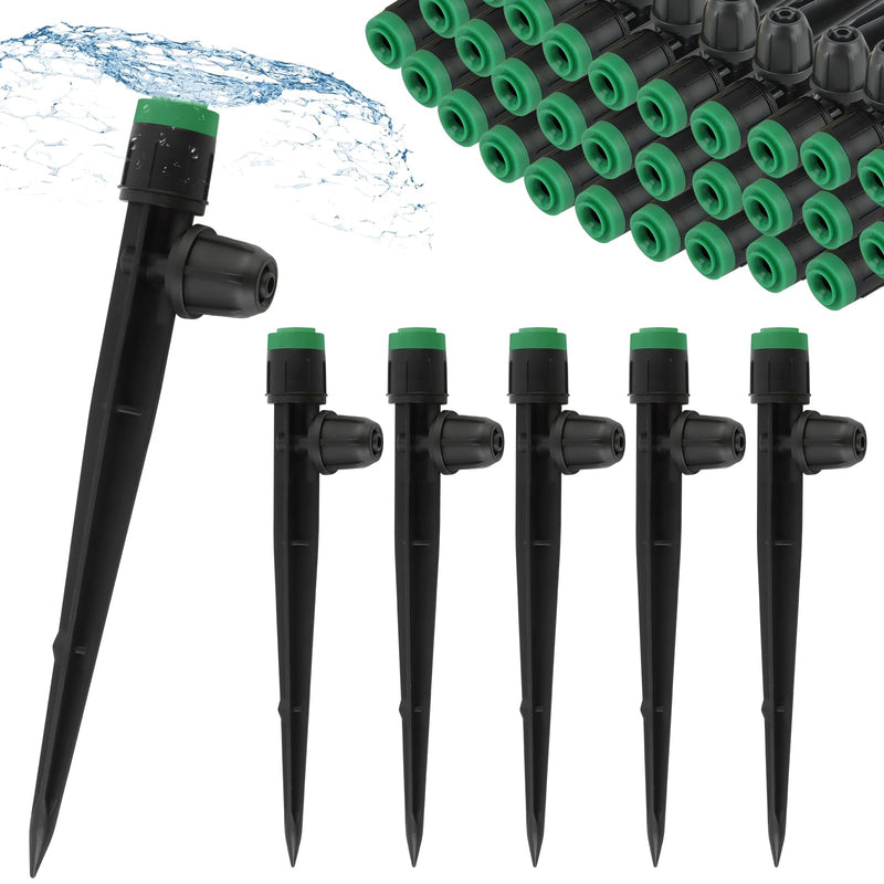 [Australia - AusPower] - 50PCS 1/4” Drip Irrigation Drippers with Lock, Kalolary Drip Irrigation Emitters for 4/7mm Tube, Adjustable 360 Degree Vortex Water Flow Sprayer Micro Spray Drip System Parts for Lawn Yard Pot (Green) Green Locked Sprayer 