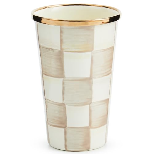 MACKENZIE-CHILDS Enamel Tumbler, 10 Ounces, Brown-and-White Mocha Check