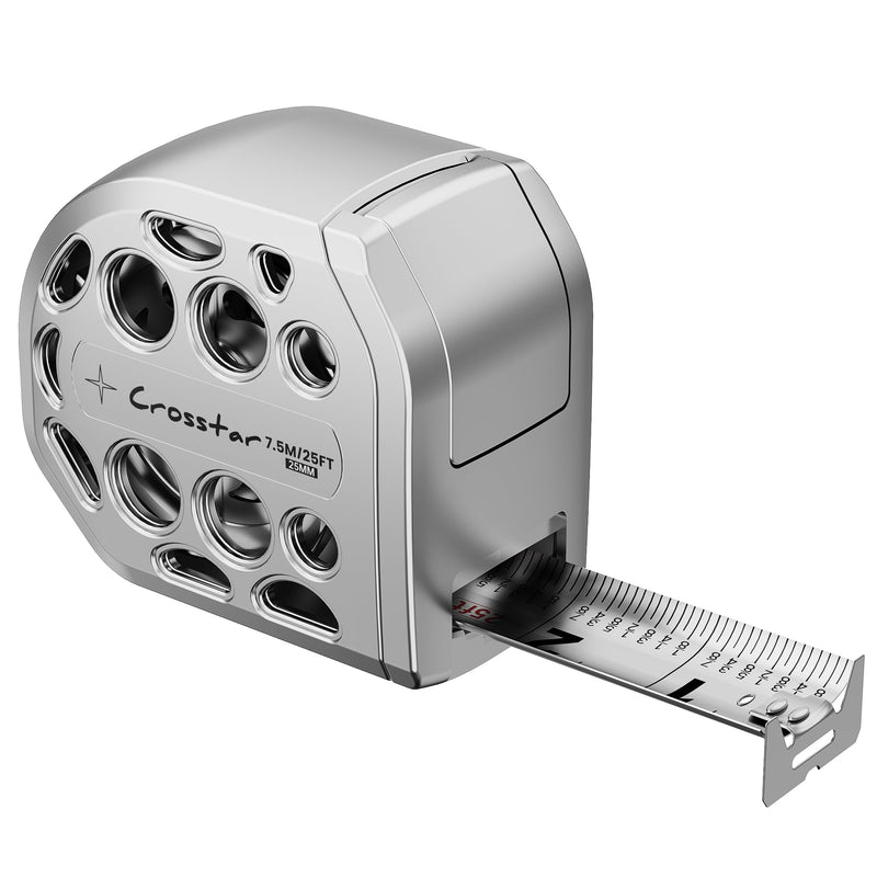 [Australia - AusPower] - Crosstar 25FT Magnetic Self-Locking Stainless Steel Tape Measure, Double-Sided Scale, Waterproof & Rustproof Retractable Measuring Tape with Hollow Design for Home, Industrial, Woodworking 25' 