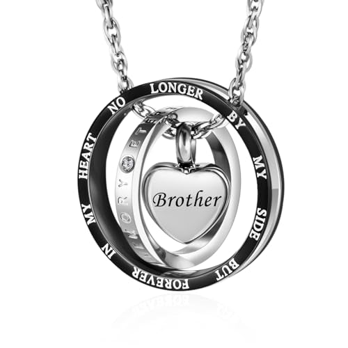 Dletay Urn Necklace for Ashes Stainless Steel Cremation Jewelry Memorial Ash Necklace for Men Women Urn Pendant Ashes Holder Black-Brother