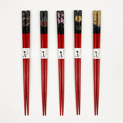 JapanBargain 3673, Bamboo Chopsticks Set Reusable Japanese Chinese Korean Wood Chop Sticks Hair Sticks, Dishwasher Safe, 9-inch, 5 Pair Gift Set, 10-Pack