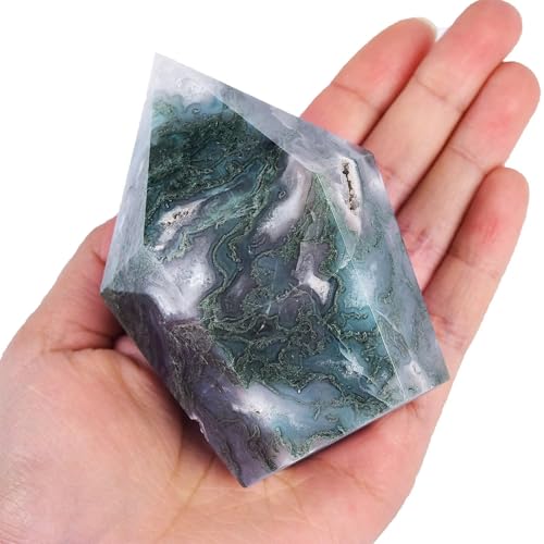 Moss Agate Stone Tower Obelisk Large Healing Crystal Rock Point Wand Reiki Healing Meditation Stone 0.6-1.1 LBS Moss Agate 0.6-1.1 Pound