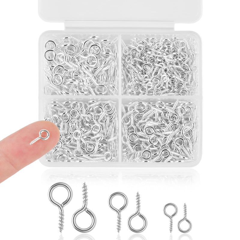 [Australia - AusPower] - 720PCS Small Screw Eye Pins, 3 Styles of Mini Eye Screws, Eyelet Pins Hooks for DIY Crafts, Art Projects, Tiaras and Jewelry Making - Silver 