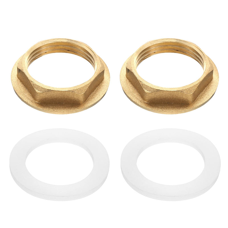 [Australia - AusPower] - uxcell 2Pcs Brass Lock Nuts Pipe Fitting, 1 Inch BSP Female Hex Locknut, Flange Single Hole Faucet Lock Nut with Silicone Washer for Kitchen Basin Sink Plumbing 2 