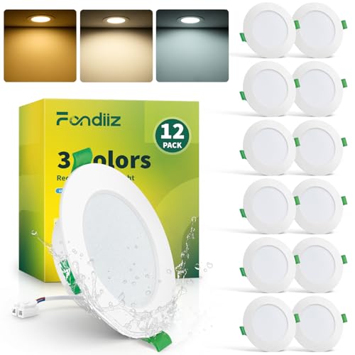 Fondiiz Recessed Spotlight LED 230V, 6W, 75mm - 90mm Hole Size, IP44 | 700 lm, 3 color temperatures, warm white 2700 K/neutral white 4000 K, cool white 6000 K, diameter 98 mm LED spots for Not Dimmable. Set of 12