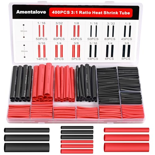 400 Piece 3:1 Heat Shrink Tube Set, Double-Walled Heat Shrink Tube, Waterproof, 6 Sizes Heat Shrink Tube, Heat Shrink Tube with Adhesive for Home, Automotive, Industrial (Black & Red)
