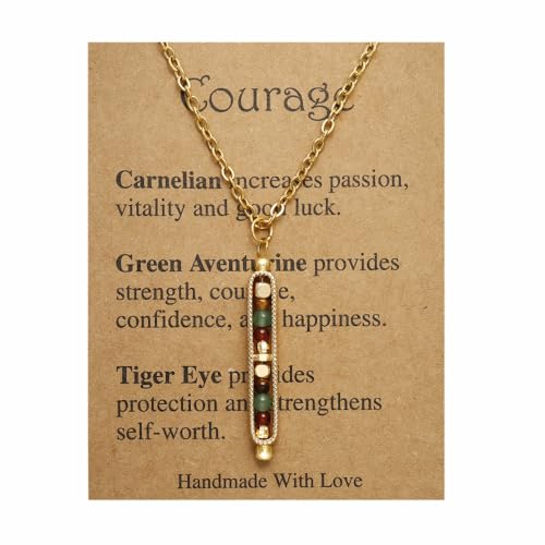 Healing Crystals Stones Necklace Spiritual Energy Healing Stone Pendant Necklace Anxiety Necklace with Empath Protection New Beginnings Card Gifts Courage